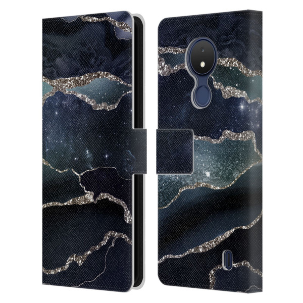 UtArt Dark Night Marble Silver Midnight Sky Leather Book Wallet Case Cover For Nokia C21