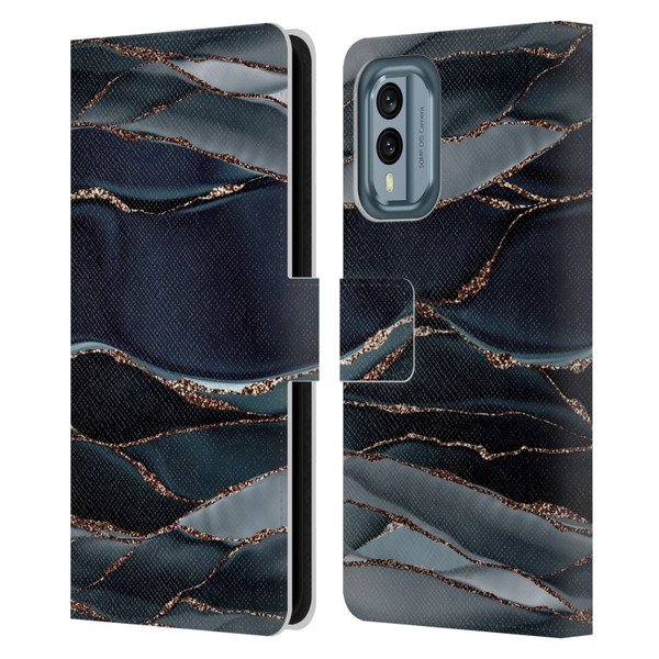 UtArt Dark Night Marble Waves Leather Book Wallet Case Cover For Nokia X30