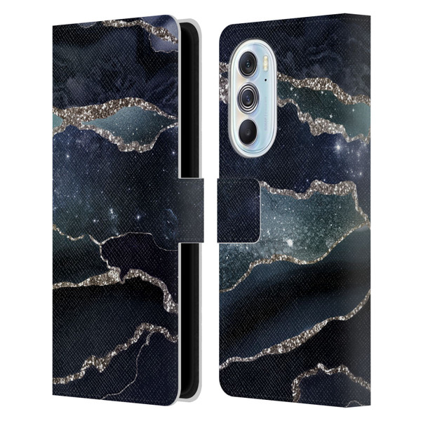 UtArt Dark Night Marble Silver Midnight Sky Leather Book Wallet Case Cover For Motorola Edge X30