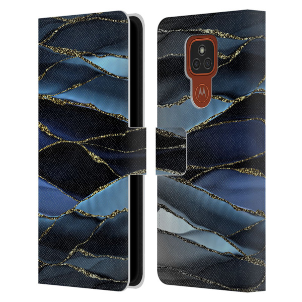 UtArt Dark Night Marble Deep Sparkle Waves Leather Book Wallet Case Cover For Motorola Moto E7 Plus