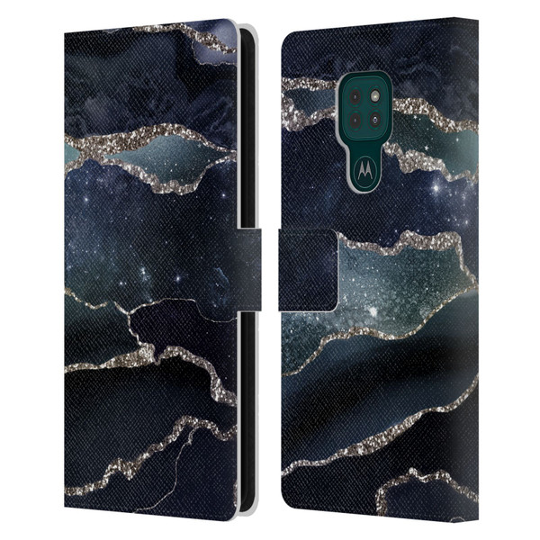 UtArt Dark Night Marble Silver Midnight Sky Leather Book Wallet Case Cover For Motorola Moto G9 Play