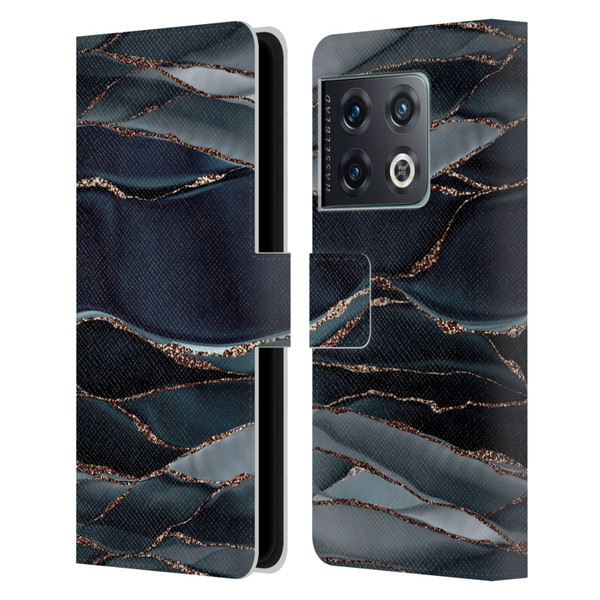 UtArt Dark Night Marble Waves Leather Book Wallet Case Cover For OnePlus 10 Pro