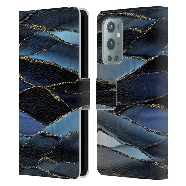 UtArt Dark Night Marble Deep Sparkle Waves Leather Book Wallet Case Cover For OnePlus 9
