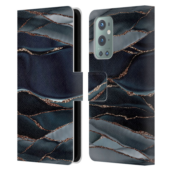 UtArt Dark Night Marble Waves Leather Book Wallet Case Cover For OnePlus 9