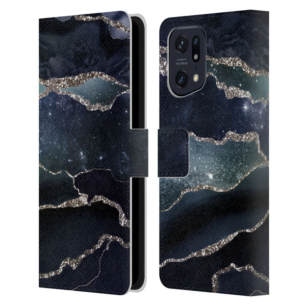 UtArt Dark Night Marble Silver Midnight Sky Leather Book Wallet Case Cover For OPPO Find X5