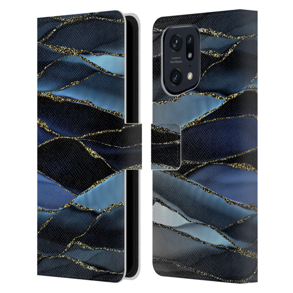 UtArt Dark Night Marble Deep Sparkle Waves Leather Book Wallet Case Cover For OPPO Find X5 Pro