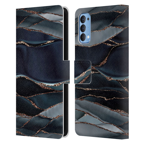 UtArt Dark Night Marble Waves Leather Book Wallet Case Cover For OPPO Reno 4 5G