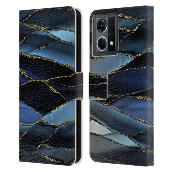 UtArt Dark Night Marble Deep Sparkle Waves Leather Book Wallet Case Cover For OPPO Reno8 4G