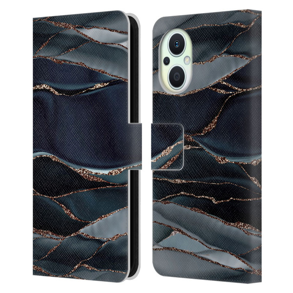 UtArt Dark Night Marble Waves Leather Book Wallet Case Cover For OPPO Reno8 Lite