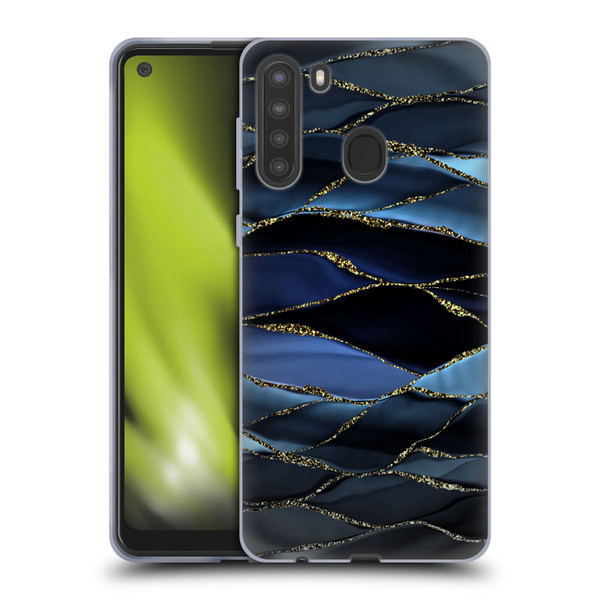 UtArt Dark Night Marble Deep Sparkle Waves Soft Gel Case for Samsung Galaxy A21 (2020)