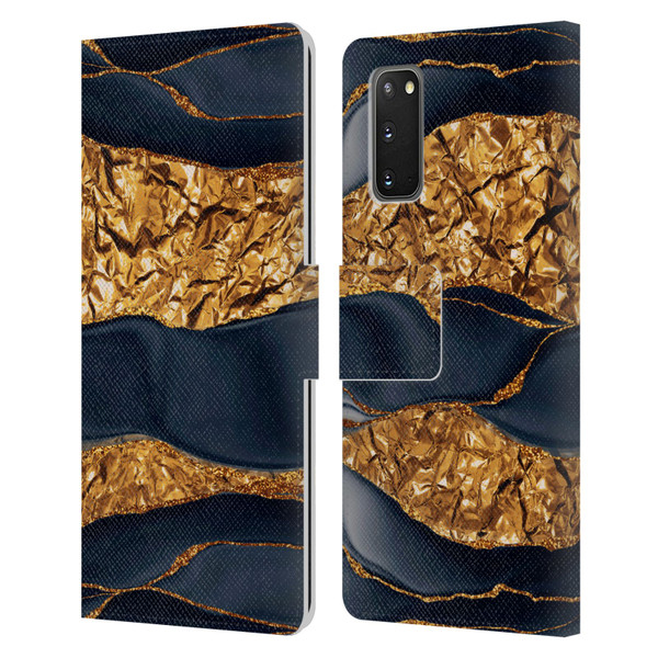 UtArt Dark Night Marble Gold Foil And Ink Leather Book Wallet Case Cover For Samsung Galaxy S20 / S20 5G
