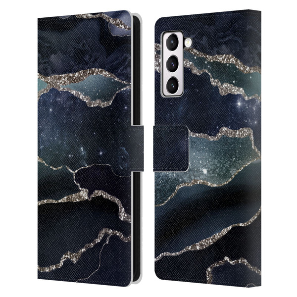 UtArt Dark Night Marble Silver Midnight Sky Leather Book Wallet Case Cover For Samsung Galaxy S21+ 5G
