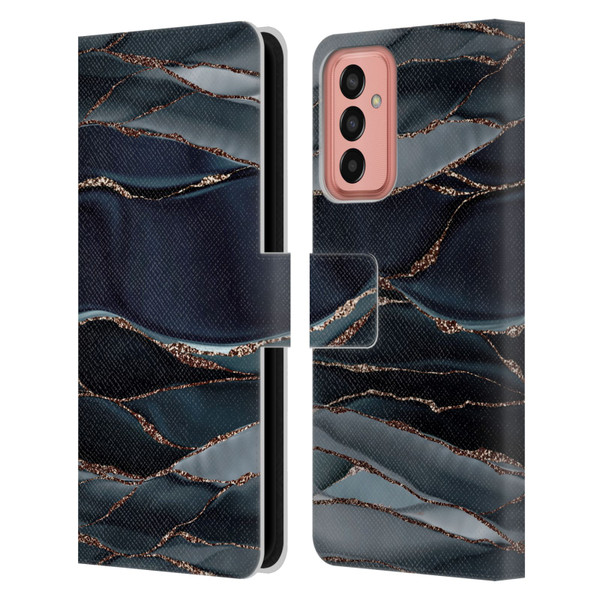 UtArt Dark Night Marble Waves Leather Book Wallet Case Cover For Samsung Galaxy M13 (2022)