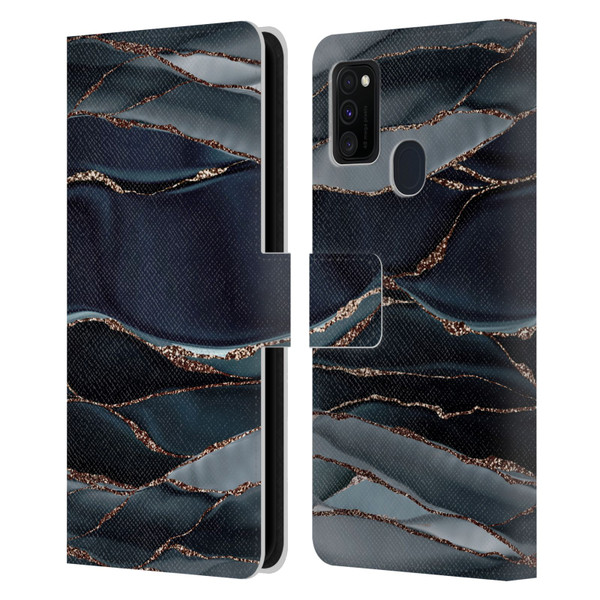 UtArt Dark Night Marble Waves Leather Book Wallet Case Cover For Samsung Galaxy M30s (2019)/M21 (2020)