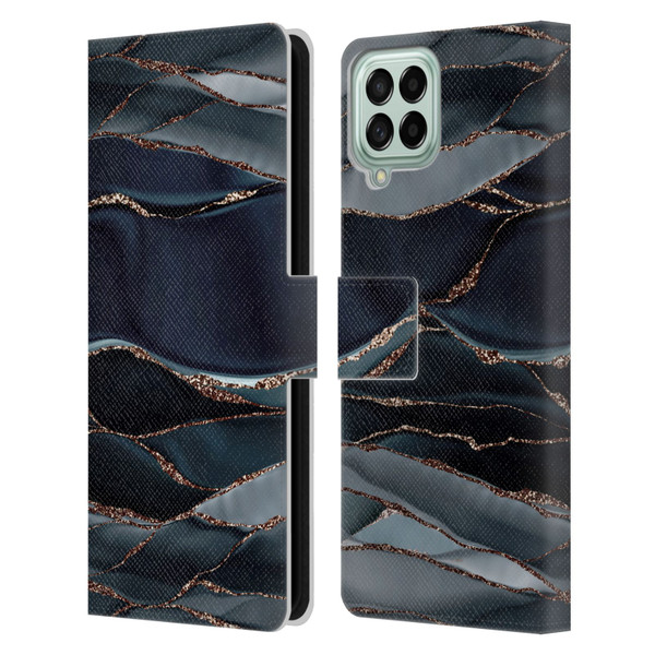 UtArt Dark Night Marble Waves Leather Book Wallet Case Cover For Samsung Galaxy M53 (2022)