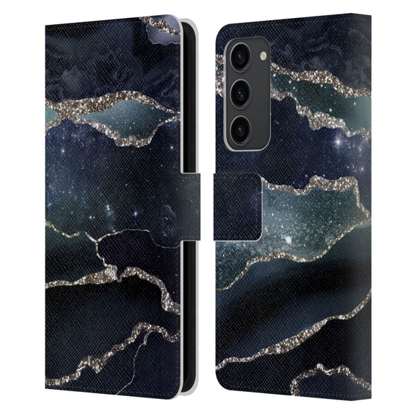 UtArt Dark Night Marble Silver Midnight Sky Leather Book Wallet Case Cover For Samsung Galaxy S23+ 5G
