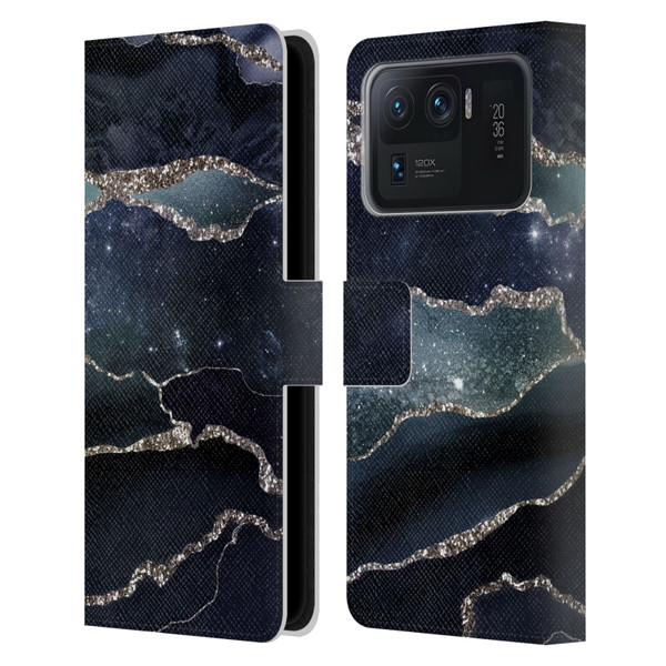 UtArt Dark Night Marble Silver Midnight Sky Leather Book Wallet Case Cover For Xiaomi Mi 11 Ultra