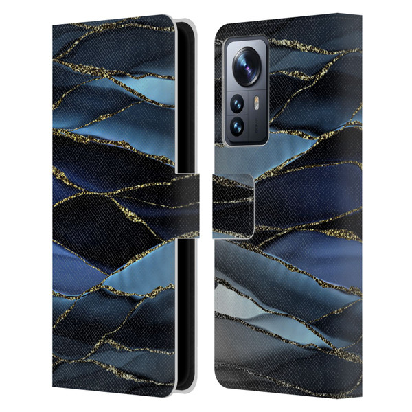 UtArt Dark Night Marble Deep Sparkle Waves Leather Book Wallet Case Cover For Xiaomi 12 Pro