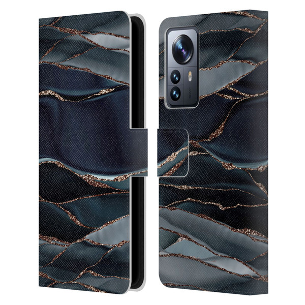 UtArt Dark Night Marble Waves Leather Book Wallet Case Cover For Xiaomi 12 Pro