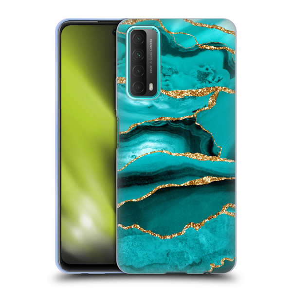 UtArt Malachite Emerald Aquamarine Gold Waves Soft Gel Case for Huawei P Smart (2021)