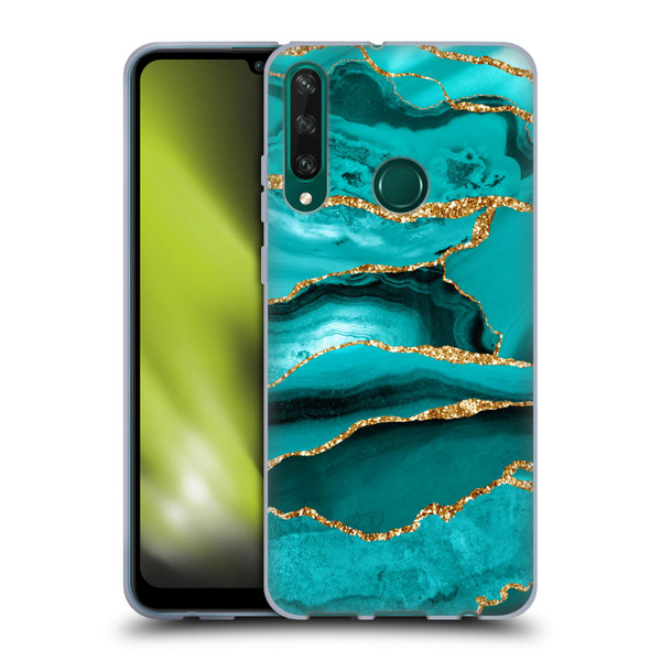 UtArt Malachite Emerald Aquamarine Gold Waves Soft Gel Case for Huawei Y6p