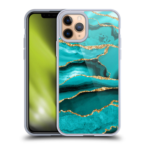 UtArt Malachite Emerald Aquamarine Gold Waves Soft Gel Case for Apple iPhone 11 Pro