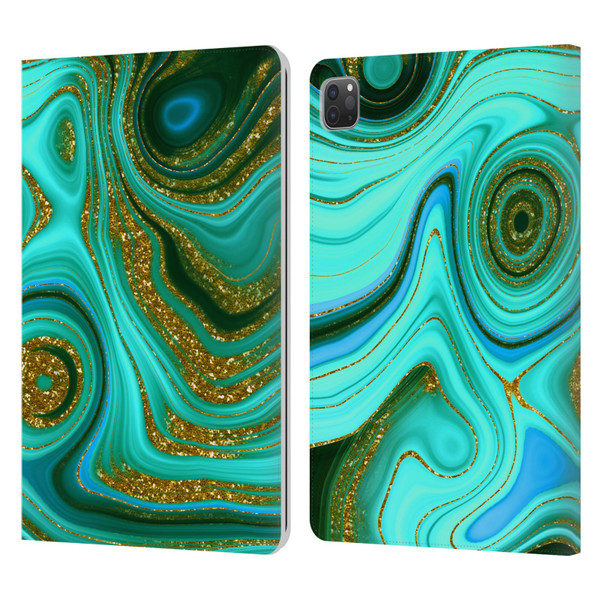 UtArt Malachite Emerald Liquid Gem Leather Book Wallet Case Cover For Apple iPad Pro 11 2020 / 2021 / 2022