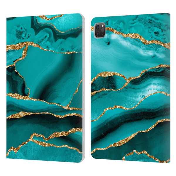 UtArt Malachite Emerald Aquamarine Gold Waves Leather Book Wallet Case Cover For Apple iPad Pro 11 2020 / 2021 / 2022