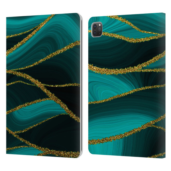 UtArt Malachite Emerald Turquoise Shimmers Leather Book Wallet Case Cover For Apple iPad Pro 11 2020 / 2021 / 2022