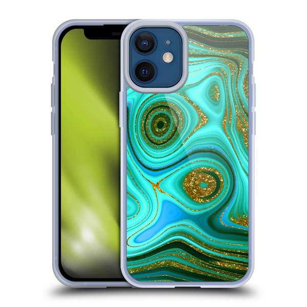 UtArt Malachite Emerald Liquid Gem Soft Gel Case for Apple iPhone 12 Mini