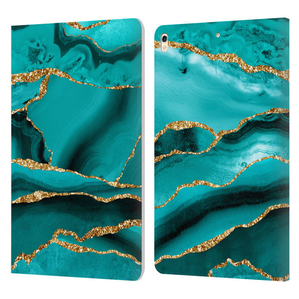 UtArt Malachite Emerald Aquamarine Gold Waves Leather Book Wallet Case Cover For Apple iPad Pro 10.5 (2017)