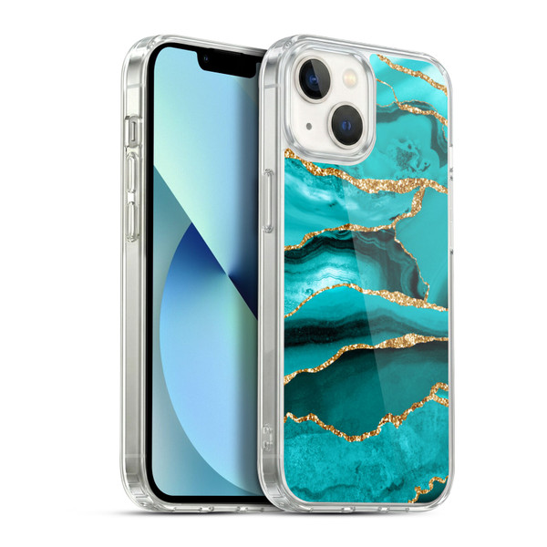 UtArt Malachite Emerald Aquamarine Gold Waves Soft Gel Case for Apple iPhone 13