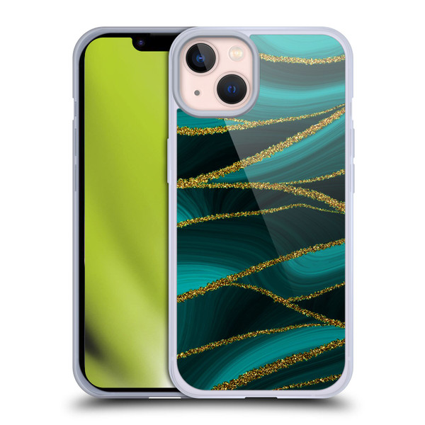 UtArt Malachite Emerald Turquoise Shimmers Soft Gel Case for Apple iPhone 13