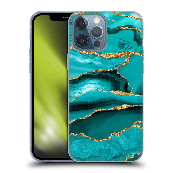 UtArt Malachite Emerald Aquamarine Gold Waves Soft Gel Case for Apple iPhone 13 Pro Max