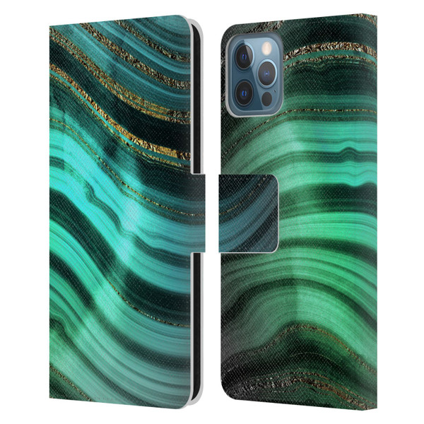 UtArt Malachite Emerald Glitter Gradient Leather Book Wallet Case Cover For Apple iPhone 12 / iPhone 12 Pro