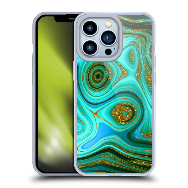 UtArt Malachite Emerald Liquid Gem Soft Gel Case for Apple iPhone 13 Pro