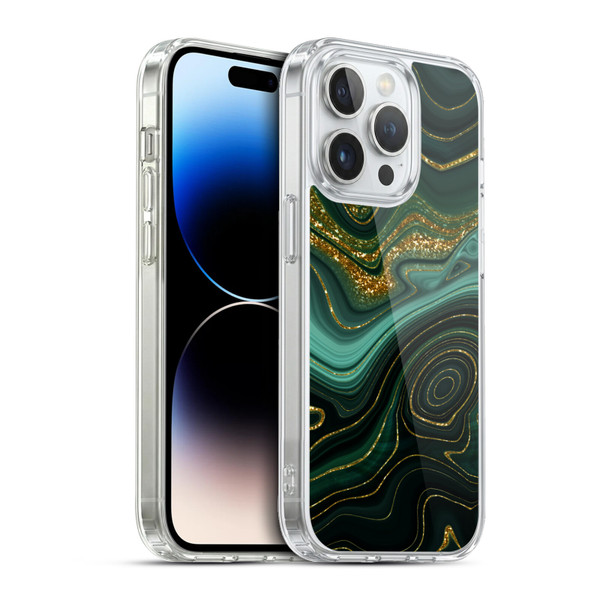 UtArt Malachite Emerald Gilded Teal Soft Gel Case for Apple iPhone 13 Pro & MagSafe