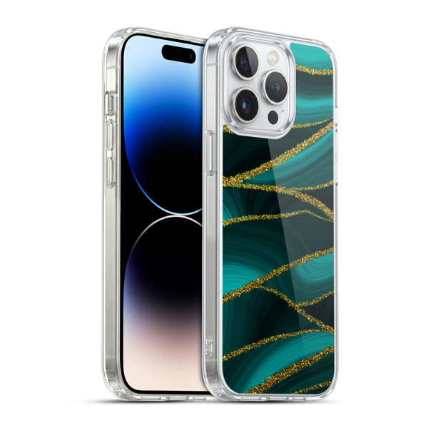 UtArt Malachite Emerald Turquoise Shimmers Soft Gel Case for Apple iPhone 14 Pro Max & MagSafe