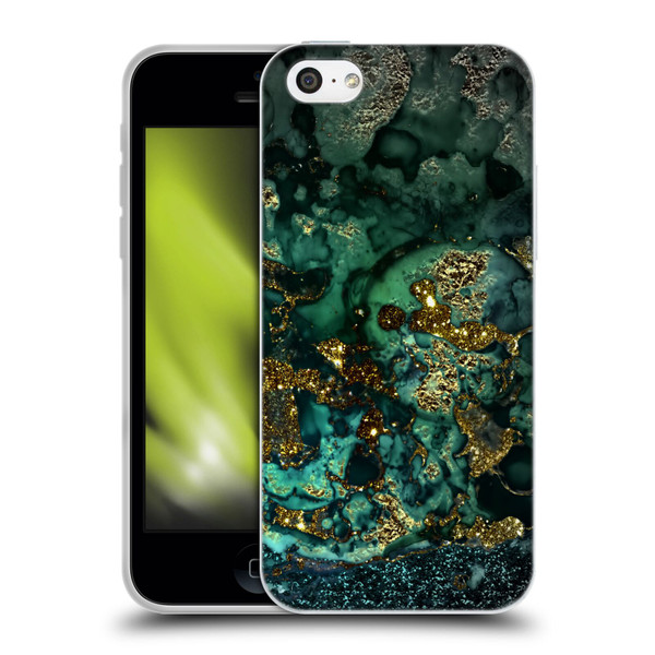 UtArt Malachite Emerald Gold And Seafoam Green Soft Gel Case for Apple iPhone 5c