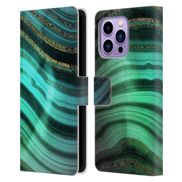 UtArt Malachite Emerald Glitter Gradient Leather Book Wallet Case Cover For Apple iPhone 14 Pro Max