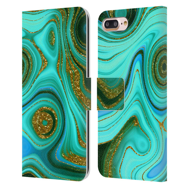 UtArt Malachite Emerald Liquid Gem Leather Book Wallet Case Cover For Apple iPhone 7 Plus / iPhone 8 Plus