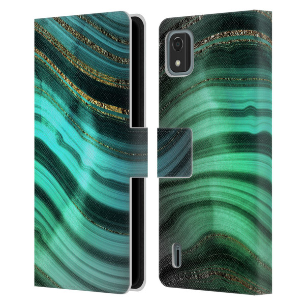 UtArt Malachite Emerald Glitter Gradient Leather Book Wallet Case Cover For Nokia C2 2nd Edition