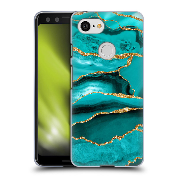 UtArt Malachite Emerald Aquamarine Gold Waves Soft Gel Case for Google Pixel 3