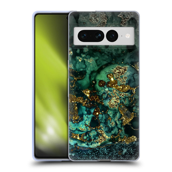 UtArt Malachite Emerald Gold And Seafoam Green Soft Gel Case for Google Pixel 7 Pro