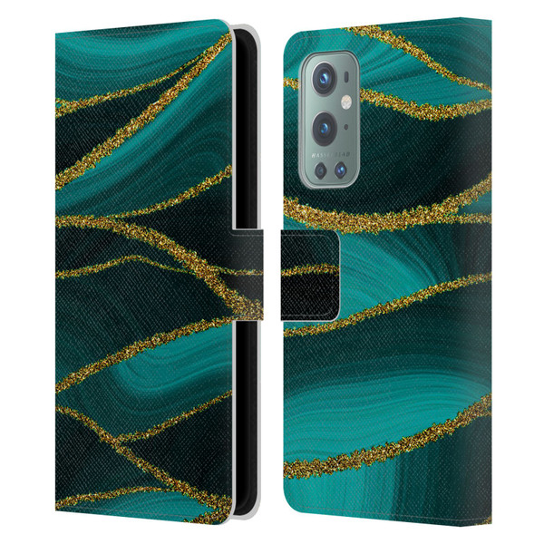 UtArt Malachite Emerald Turquoise Shimmers Leather Book Wallet Case Cover For OnePlus 9
