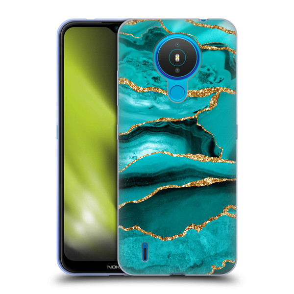 UtArt Malachite Emerald Aquamarine Gold Waves Soft Gel Case for Nokia 1.4
