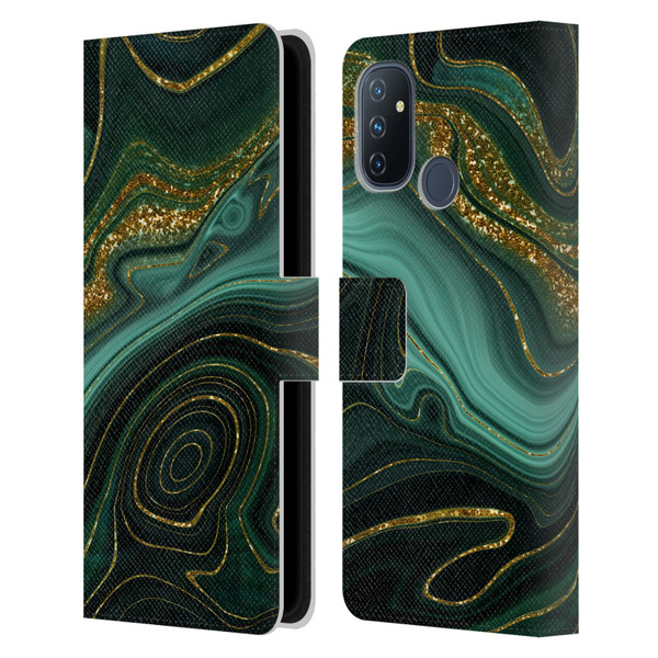 UtArt Malachite Emerald Gilded Teal Leather Book Wallet Case Cover For OnePlus Nord N100
