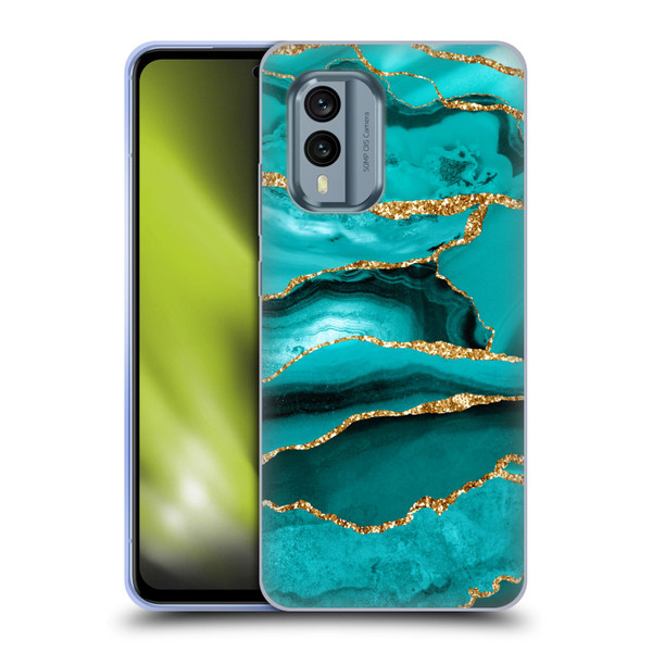 UtArt Malachite Emerald Aquamarine Gold Waves Soft Gel Case for Nokia X30