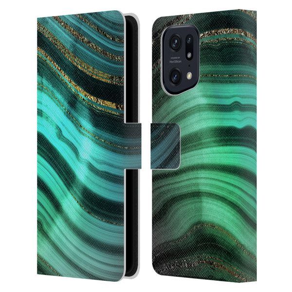 UtArt Malachite Emerald Glitter Gradient Leather Book Wallet Case Cover For OPPO Find X5 Pro
