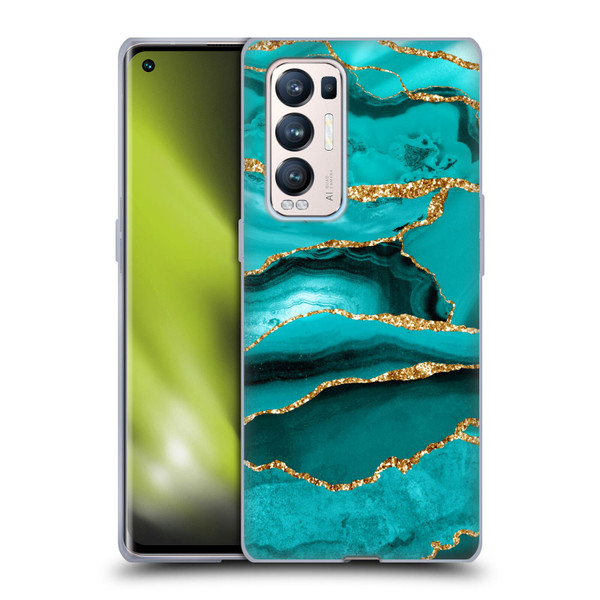 UtArt Malachite Emerald Aquamarine Gold Waves Soft Gel Case for OPPO Find X3 Neo / Reno5 Pro+ 5G